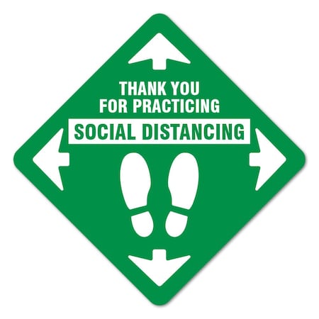 SIGNMISSION Thank You For Social Distance Green Non-Slip Floor Graphic, 6PK, 11 in L, 11 in H, 2-X-11-6PK-99994 FD-2-X-11-6PK-99994